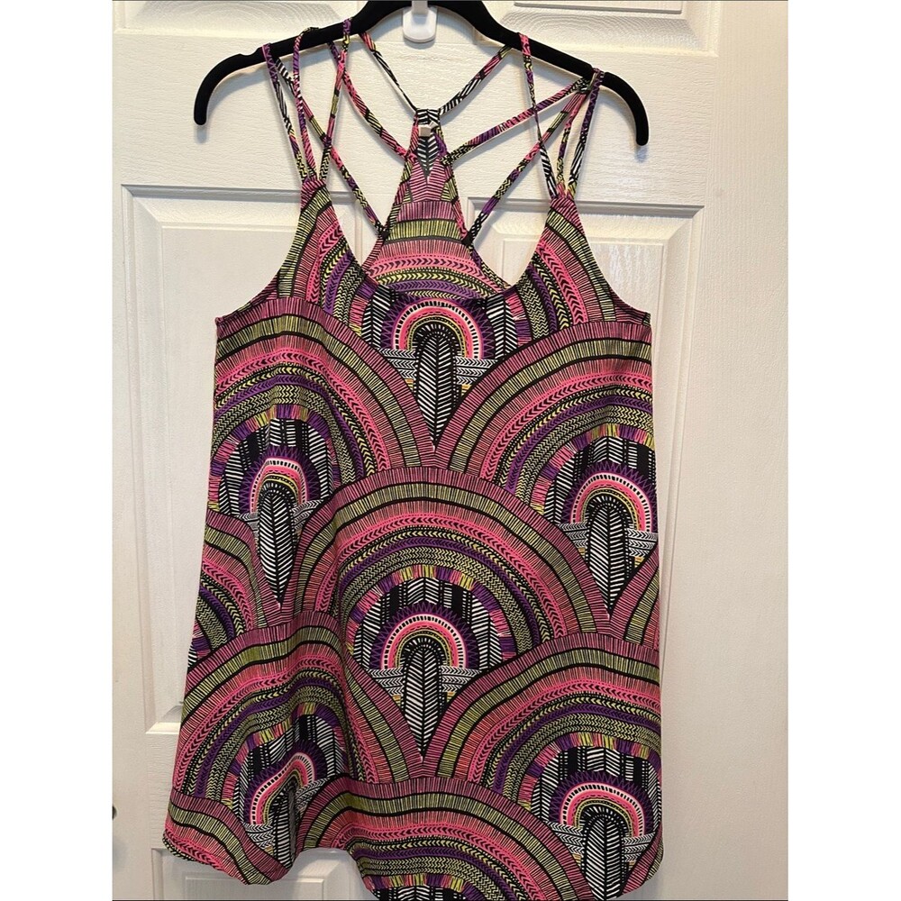 Rip Curl Pink, Green & Black Strappy Mini Dress Swim-Coverup Size M